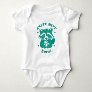 Watercolor Cute but Feral Funny Raccoon Baby Bodysuit