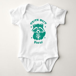 Watercolor Cute but Feral Funny Raccoon Baby Bodysuit
