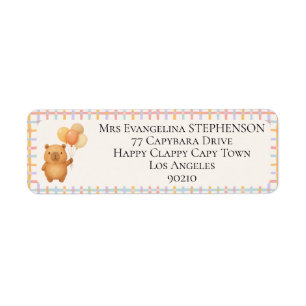 Watercolor Cute Capy Capybara Baby Shower Return Address Label