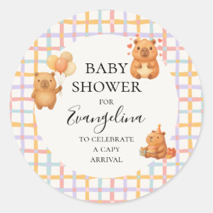 Watercolor Cute Capybara Baby Shower Classic Round Sticker