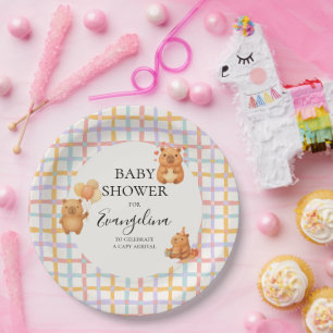 Watercolor Cute Capybara Baby Shower Paper Plate
