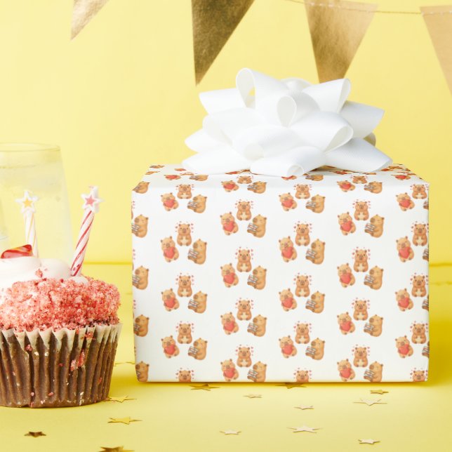 Watercolor Cute Capybara Wrapping Paper (Birthday Party)
