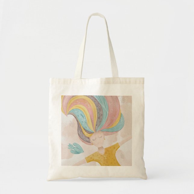 Watercolor cute cartoon girl. Magic fairy fantasy  Tote Bag (Front)
