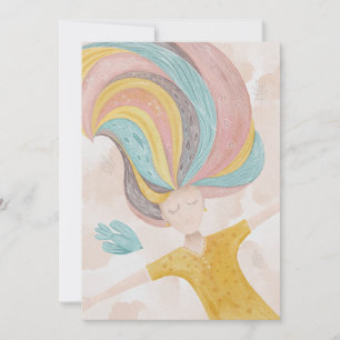 Watercolor cute cartoon girl. Pink fairy fantasy