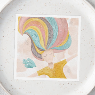 Watercolor cute cartoon girl. Pink fairy fantasy Napkin