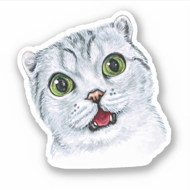 Watercolor Cute Cat Potrait Sticker (Front)