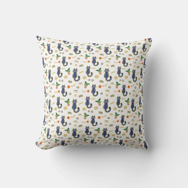 Watercolor Cute Cats Pattern Cushion (Front)