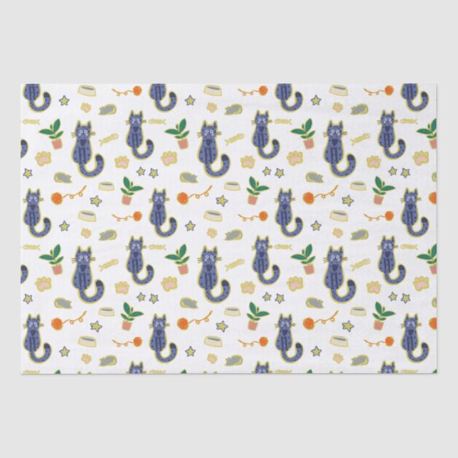 Watercolor Cute Cats Pattern Tissue Paper (Front)