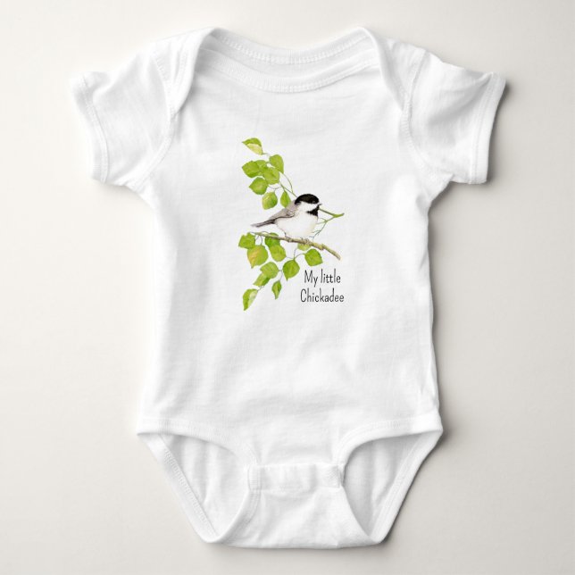 Watercolor Cute Chickadee Bird My Little Chickadee Baby Bodysuit (Front)