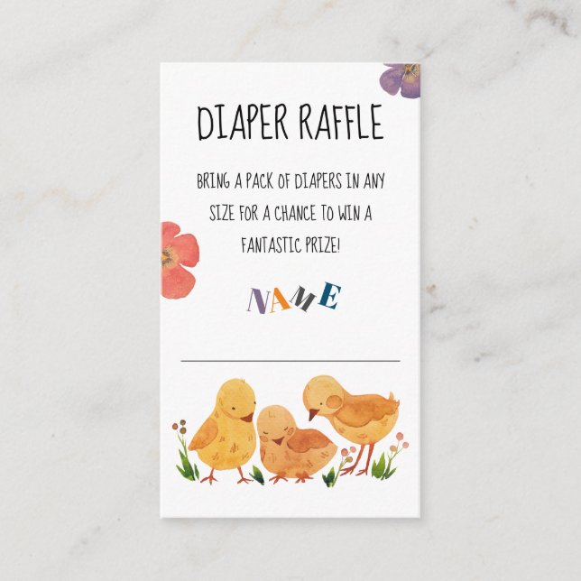 Watercolor Cute Chicken Family Diaper Raffle Enclosure Card (Front)
