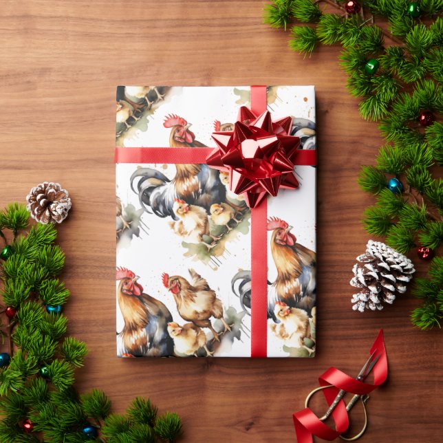 Watercolor Cute Chickens Bird Animal Nature Art Wrapping Paper (Holiday Gift)
