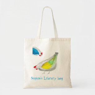 Watercolor cute chickens library name tote bag