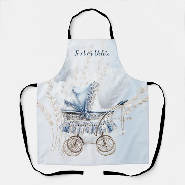 Watercolor Cute Classic Baby Stroller Blue Floral Apron (Front)
