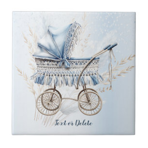 Watercolor Cute Classic Baby Stroller Blue Floral Ceramic Tile