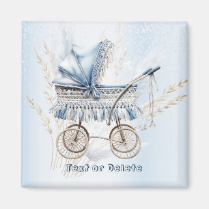 Watercolor Cute Classic Baby Stroller Blue Floral Magnet