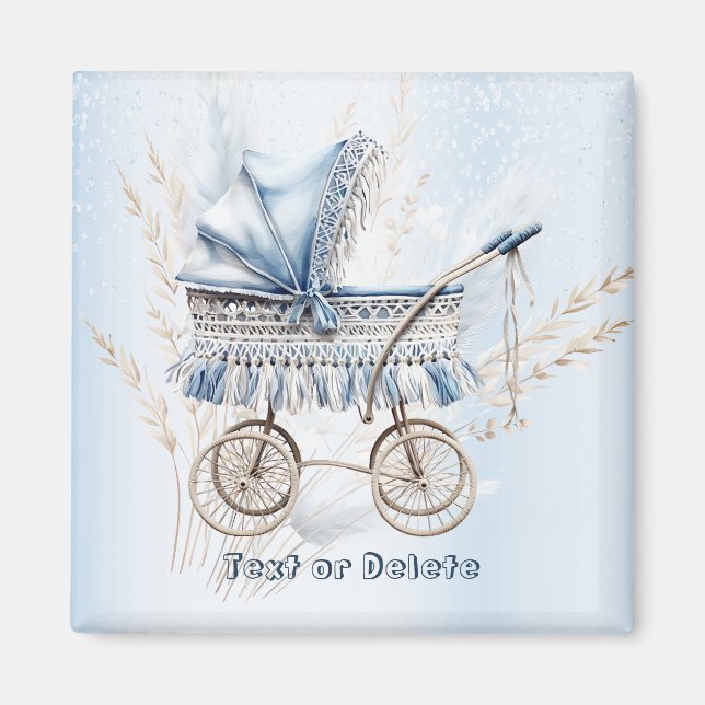Watercolor Cute Classic Baby Stroller Blue Floral Magnet (Front)