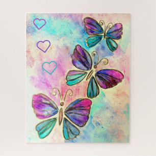 Watercolor - Cute Colourful Butterflies - Hearts - Jigsaw Puzzle