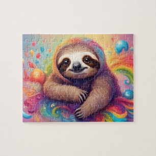 Watercolor Cute Colourful Sloth Jigsaw Puzzle