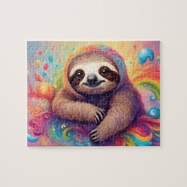 Watercolor Cute Colourful Sloth Jigsaw Puzzle (Horizontal)