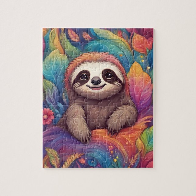 Watercolor Cute Colourful Sloth Jigsaw Puzzle (Vertical)