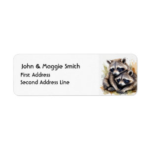 Watercolor Cute Cuddling Raccoons Animal Art Return Address Label