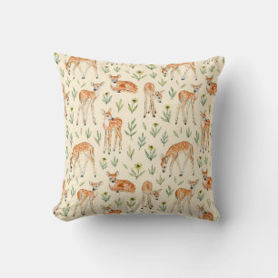 Watercolor cute deer with wild flowers seamless pa cushion