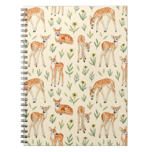 Watercolor cute deer with wild flowers seamless pa notebook