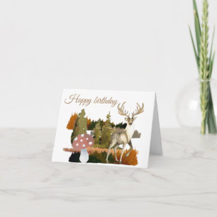 Watercolor cute deer woodland birthday  card