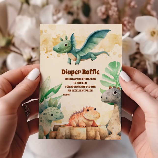 Watercolor Cute Dinosaur  Diapper Raffle Enclosure Card (Creator Uploaded)
