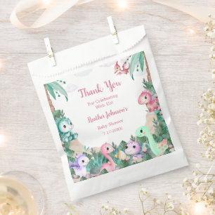 Watercolor Cute Dinosaur Girl Baby Shower Favour Bag
