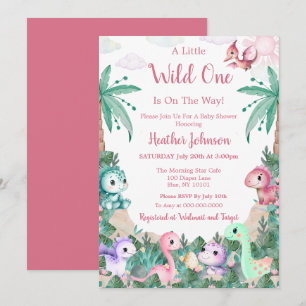 Watercolor Cute Dinosaur Girl Baby Shower Invitation
