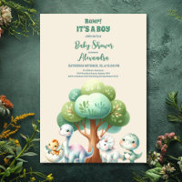 Watercolor Cute Dinosaur Greenery Boy Baby Showe