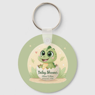 Watercolor Cute Dinosaur Greenery Boy Baby Shower Key Ring