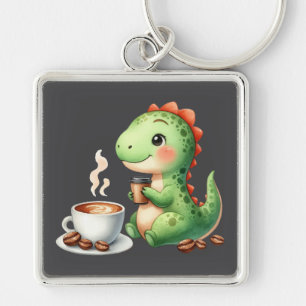 watercolor Cute Dinosaur Premium Square large Key Ring