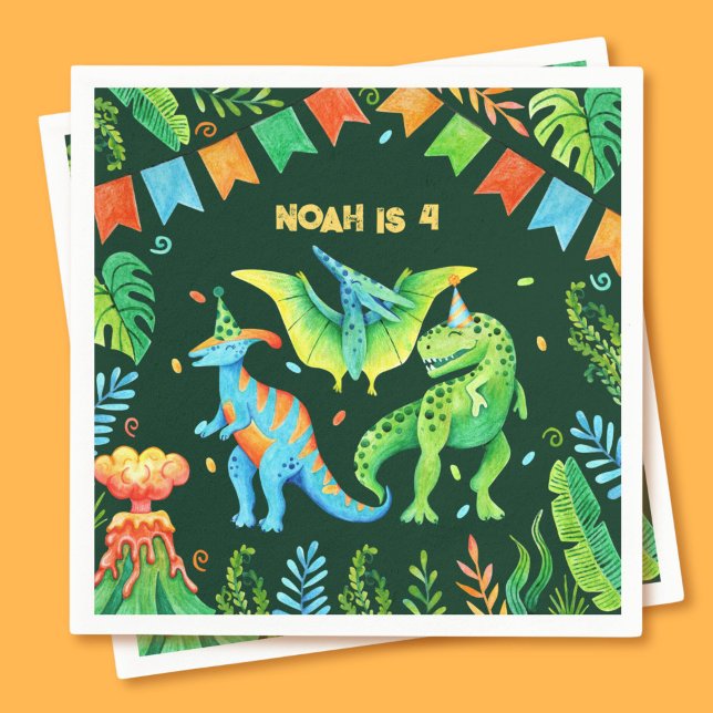 Watercolor Cute Dinosaurs Boys Birthday Party Napkin (Watercolor Dinosaurs Boys Birthday Napkins)