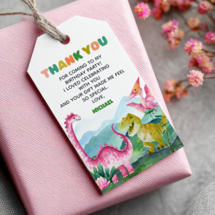 Watercolor Cute Dinosaurs Kids Birthday Thank You Gift Tags