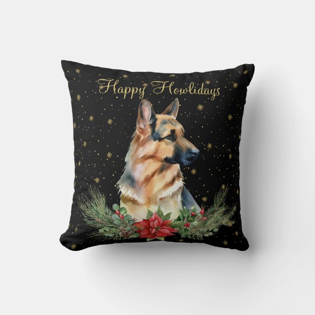 Watercolor Cute Dog Happy Howlidays Cushion (Front)