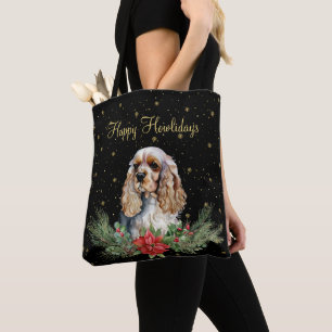 Watercolor Cute Dog Happy Howlidays Tote Bag