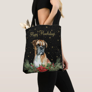 Watercolor Cute Dog Happy Howlidays Tote Bag