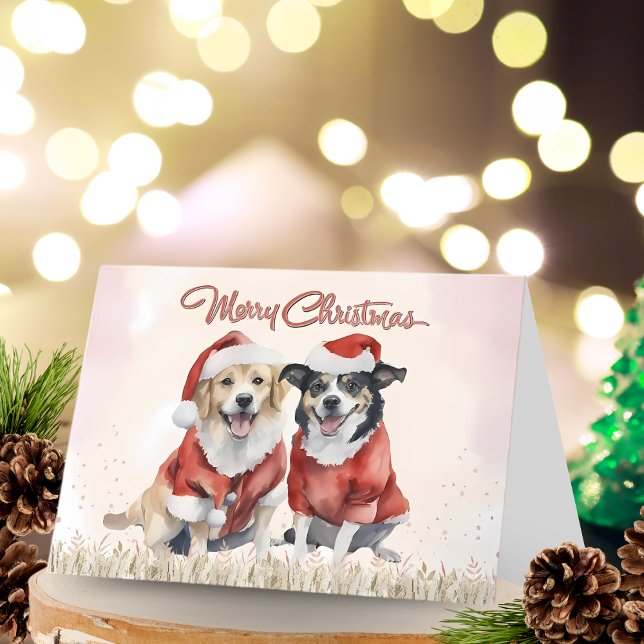 Watercolor cute Dogs Merry Christmas  Holiday Card (Creator Uploaded)