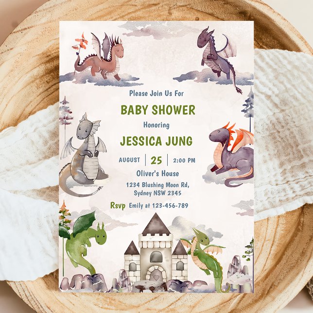 Watercolor Cute Dragon Baby Shower Party Invitation (Creator Uploaded)