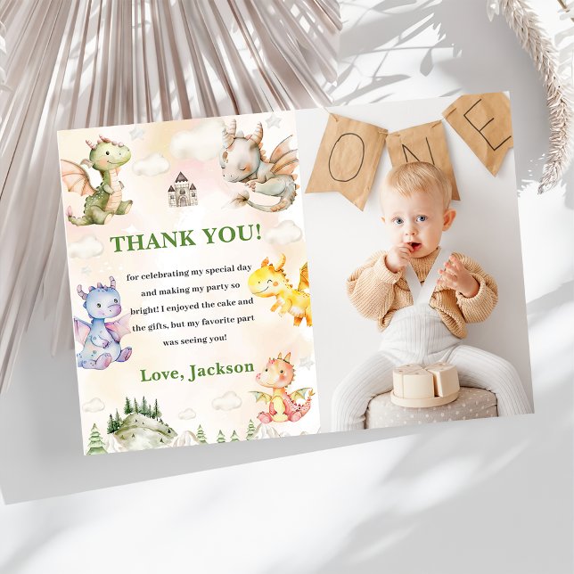 Watercolor Cute Dragon  Birthday Thank You Card (Creator Uploaded)