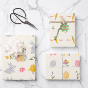 Watercolor Cute Easter Bunny and Easter Egg Wrapping Paper Sheet