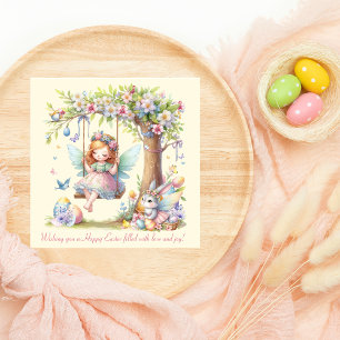 Watercolor Cute Easter Spring Fairy Holiday Card