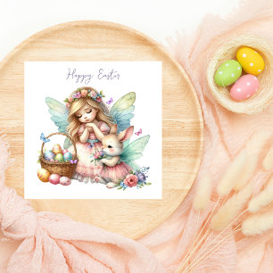 Watercolor Cute Easter Spring Fairy Holiday Card