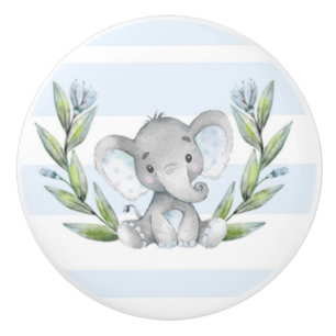 Watercolor Cute Elephant Boy Ceramic Knob