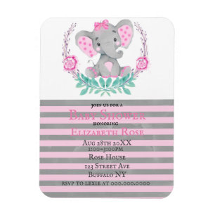 Watercolor Cute Elephant Girl Baby Shower Invites Magnet