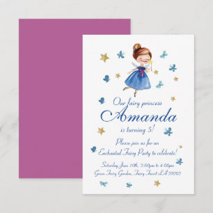 Watercolor CUTE Fairy Princess Butterfly Birthday Invitation