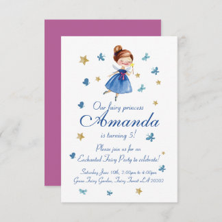 Watercolor CUTE Fairy Princess Butterfly Birthday Invitation
