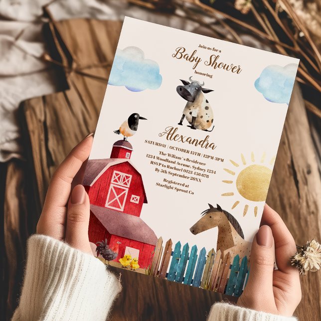 Watercolor Cute Farm Animals Barnyard Baby Shower Invitation (Creator Uploaded)